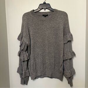 J. Crew ruffle sleeve boho women’s gray wool blend sweater Medium EUC workwear‎